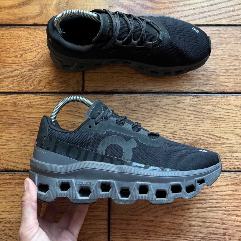 On Running Cloudmonster Women's 8 Black Gray Cloodtech Running Sneakers Shoes.